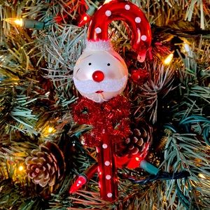 Santa Face Candy Cane Glass Ornaments